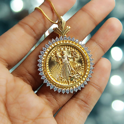 RKC 0.50 Ct Moissanite Liberty New Pendant 14k Yellow Gold Plated 925 Silver