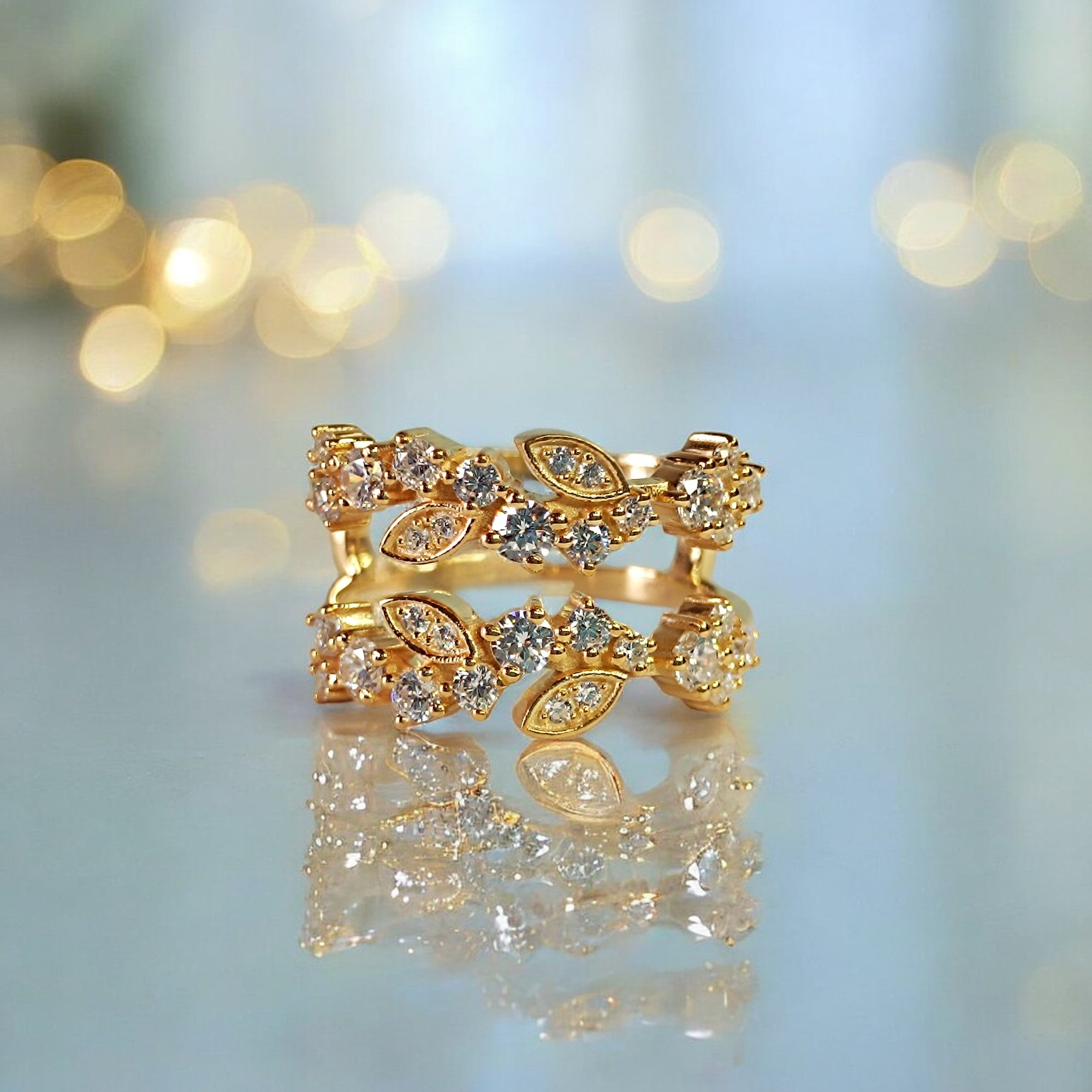 RKC-Moissanit-Geschenk-Verstärkerring für Damen, 14-karätige Gelbgoldbeschichtung, Gewicht 8 g, Breite 8 mm