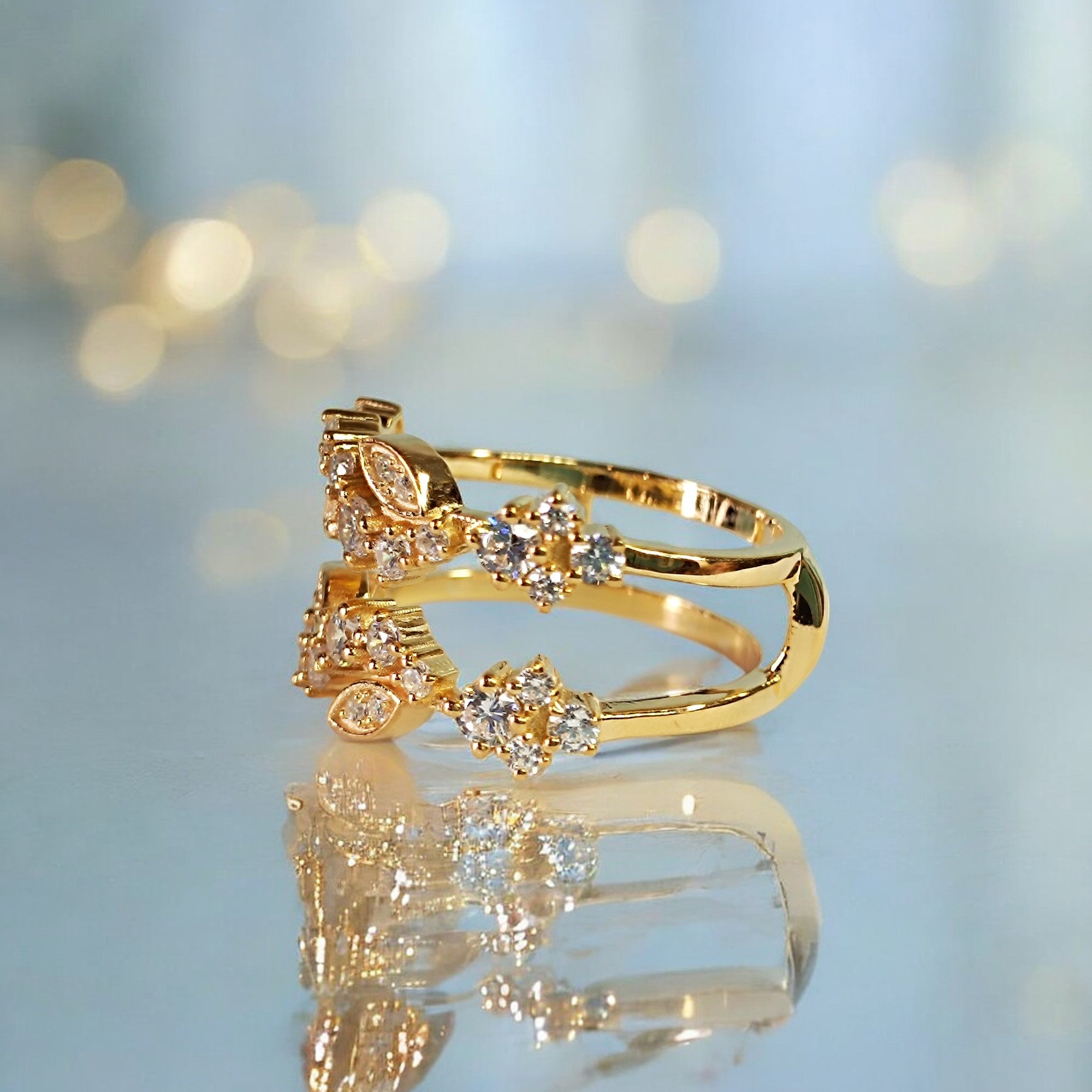 RKC-Moissanit-Geschenk-Verstärkerring für Damen, 14-karätige Gelbgoldbeschichtung, Gewicht 8 g, Breite 8 mm