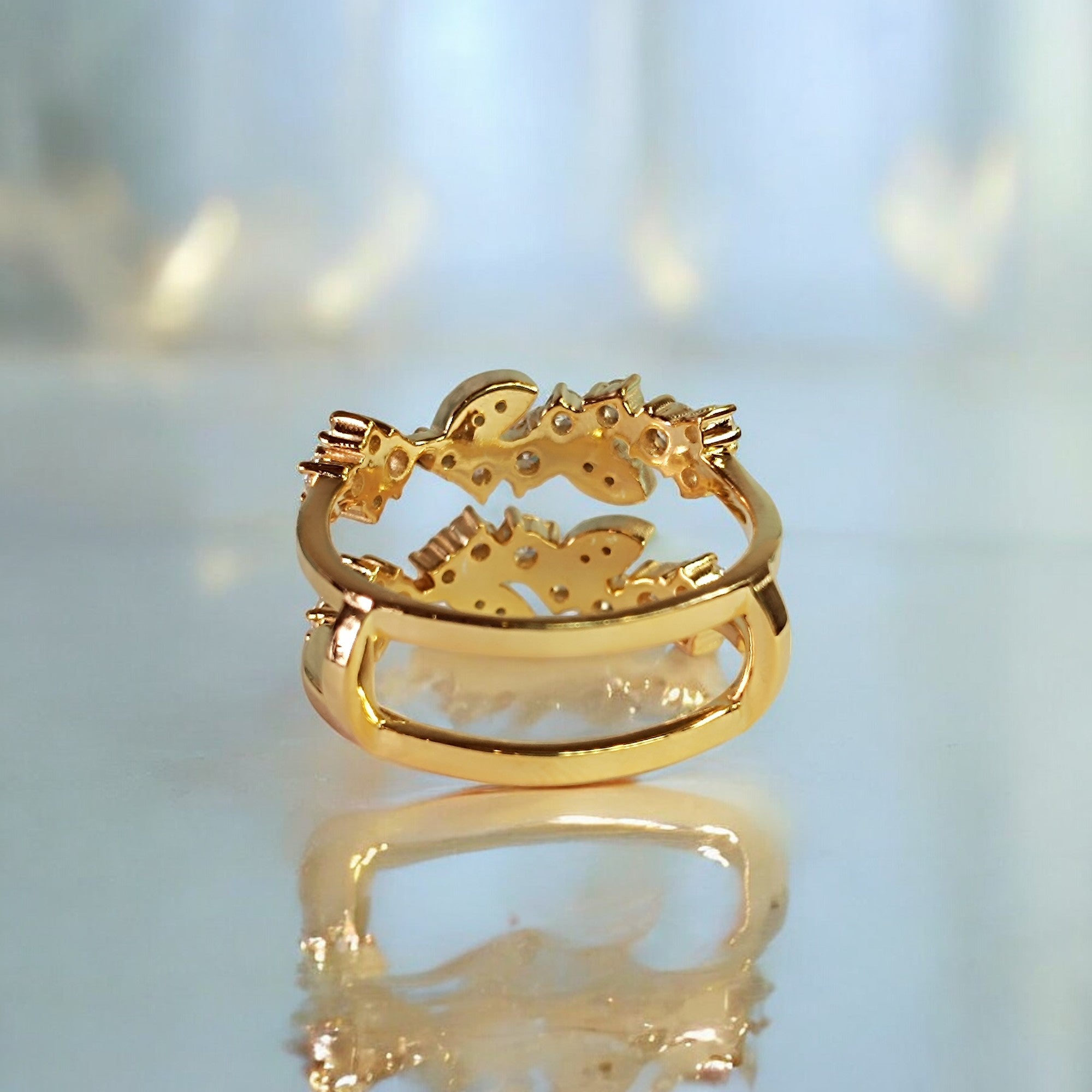 RKC-Moissanit-Geschenk-Verstärkerring für Damen, 14-karätige Gelbgoldbeschichtung, Gewicht 8 g, Breite 8 mm