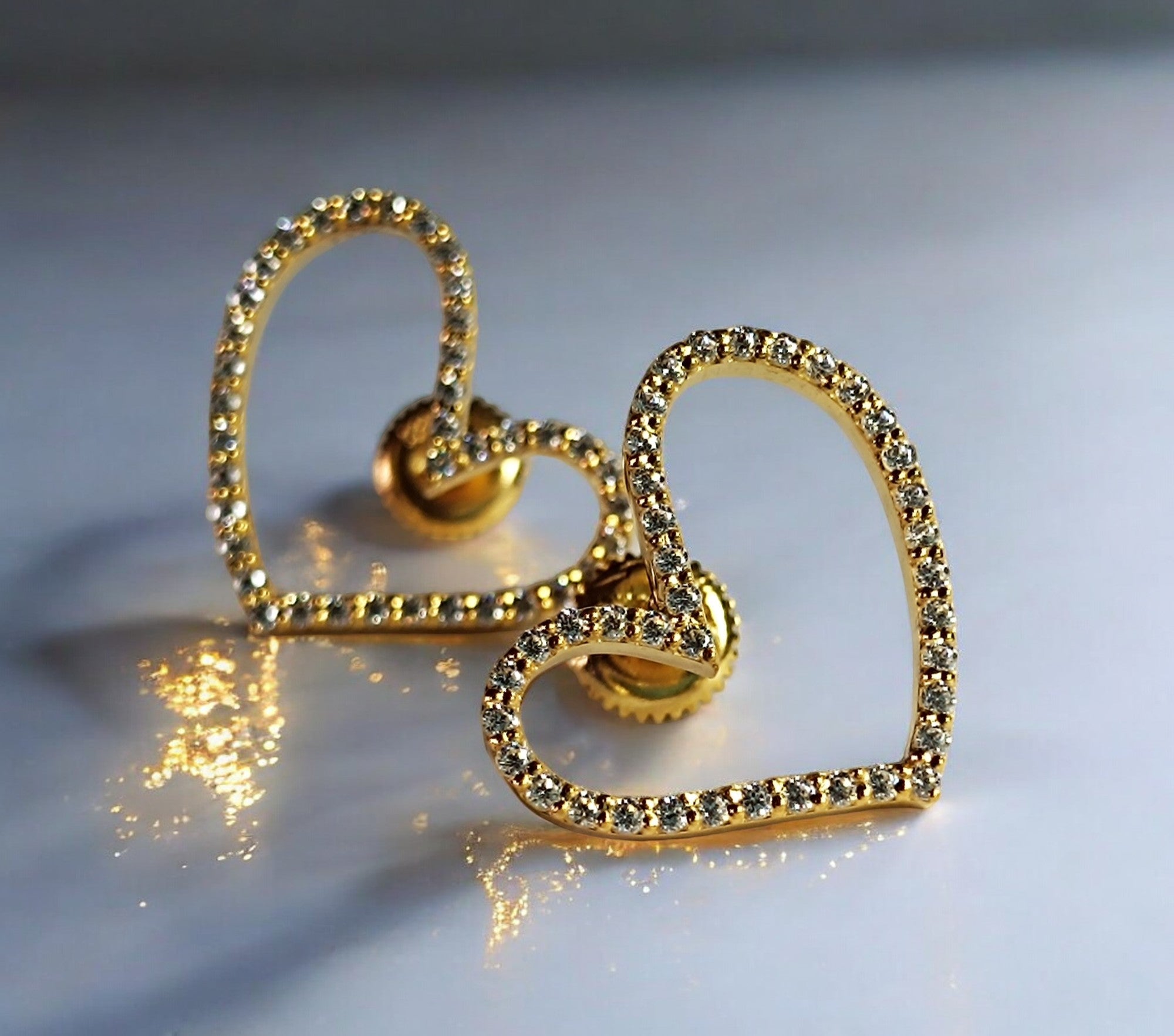 Orecchino da donna a forma di cuore in argento sterling RKC 925 con prodotto giallo 14k, peso 2,60 GM, altezza 16,80 mm