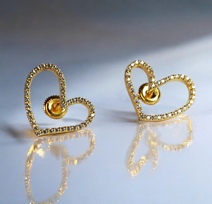 Orecchino da donna a forma di cuore in argento sterling RKC 925 con prodotto giallo 14k, peso 2,60 GM, altezza 16,80 mm