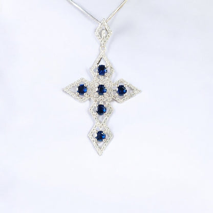 RKC 5,00 Karat Edelstein-Kreuz-Anhänger-Halskette, 925er Silberschmuck, 14 Karat Weißgold vergoldet, Gewicht 13,00 g, Höhe 66,00 mm