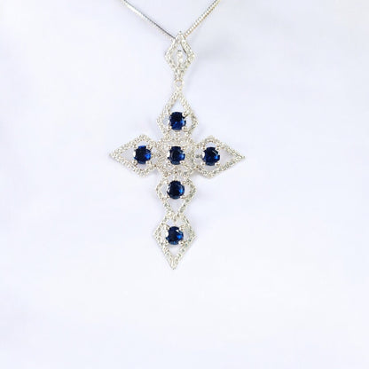 RKC 5,00 Karat Edelstein-Kreuz-Anhänger-Halskette, 925er Silberschmuck, 14 Karat Weißgold vergoldet, Gewicht 13,00 g, Höhe 66,00 mm