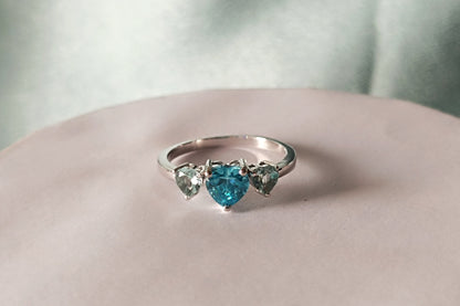 RKC Aqua Blue Gemstone Engagement Wedding Ring 925 Sterling Silver Valentine Gift Ring