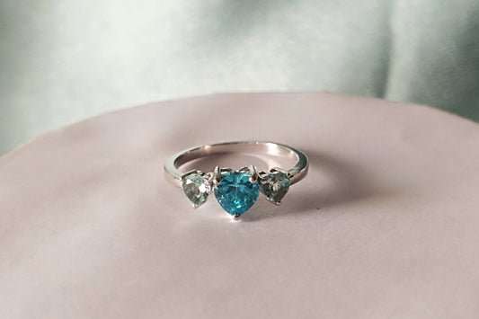 RKC Aqua Blue Gemstone Engagement Wedding Ring 925 Sterling Silver Valentine Gift Ring