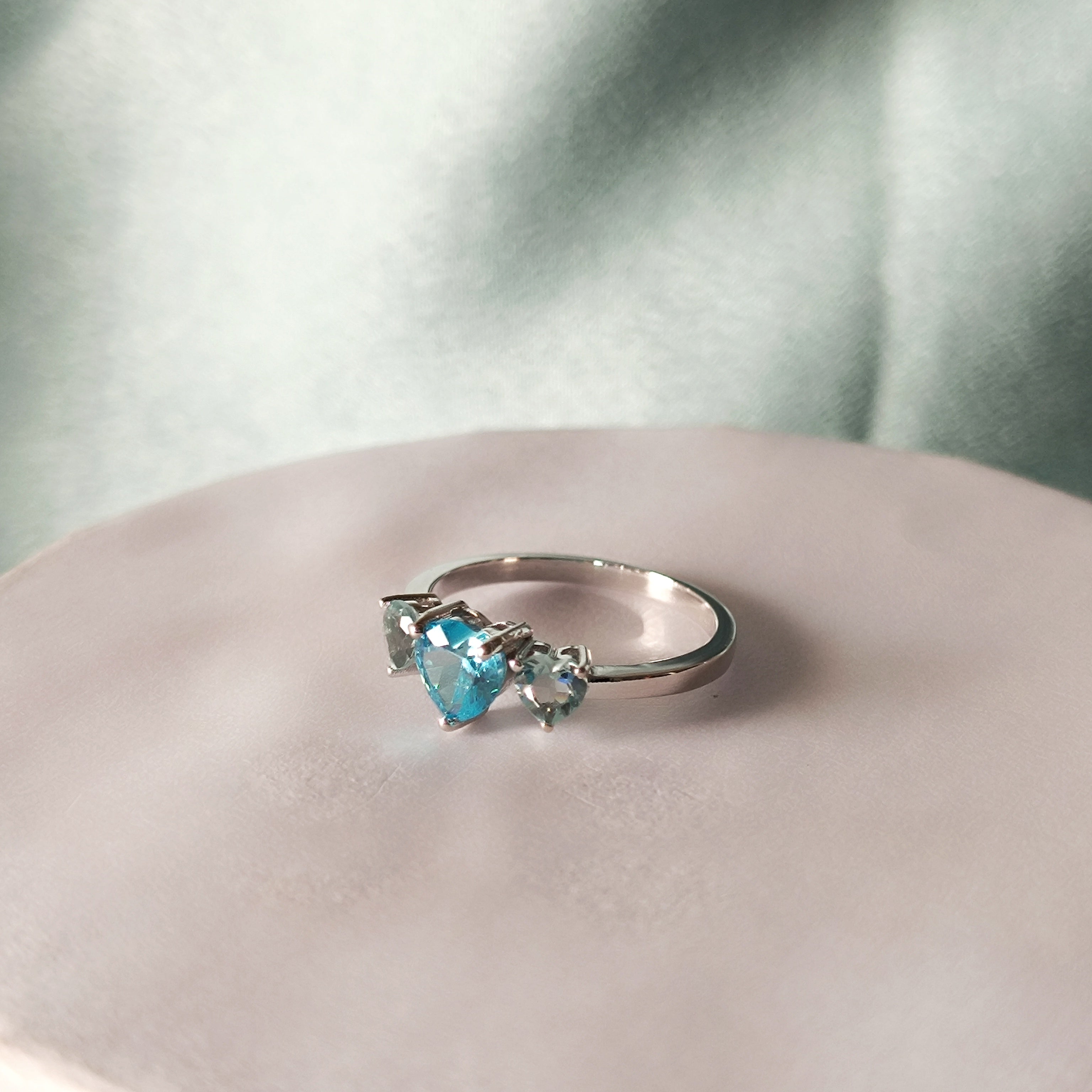 RKC Aqua Blue Gemstone Engagement Wedding Ring 925 Sterling Silver Valentine Gift Ring