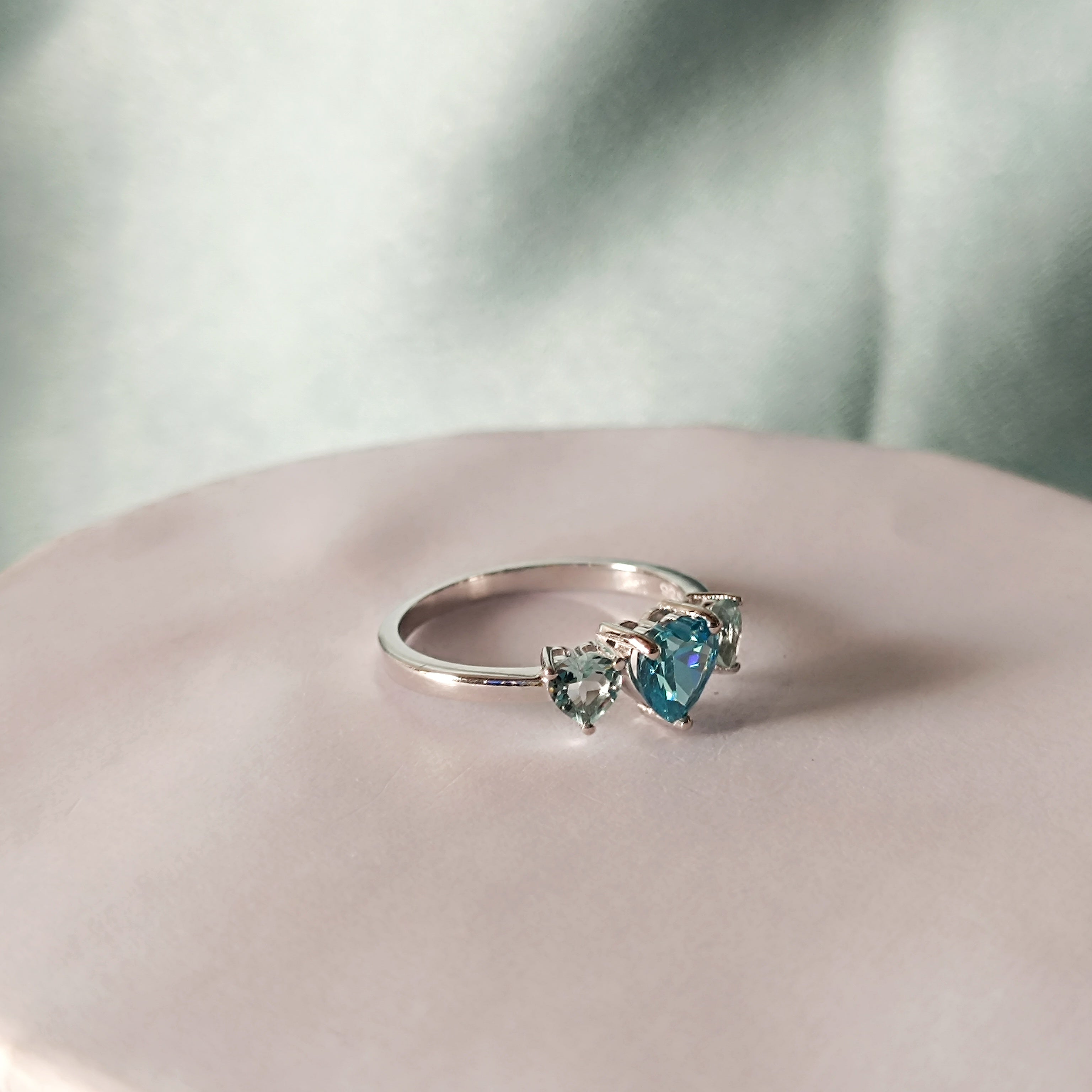 RKC Aqua Blue Gemstone Engagement Wedding Ring 925 Sterling Silver Valentine Gift Ring