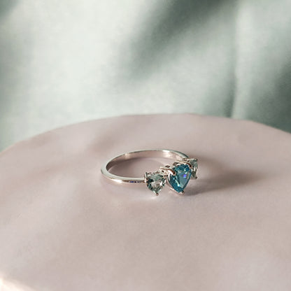 RKC Aqua Blue Gemstone Engagement Wedding Ring 925 Sterling Silver Valentine Gift Ring
