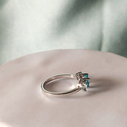 RKC Aqua Blue Gemstone Engagement Wedding Ring 925 Sterling Silver Valentine Gift Ring