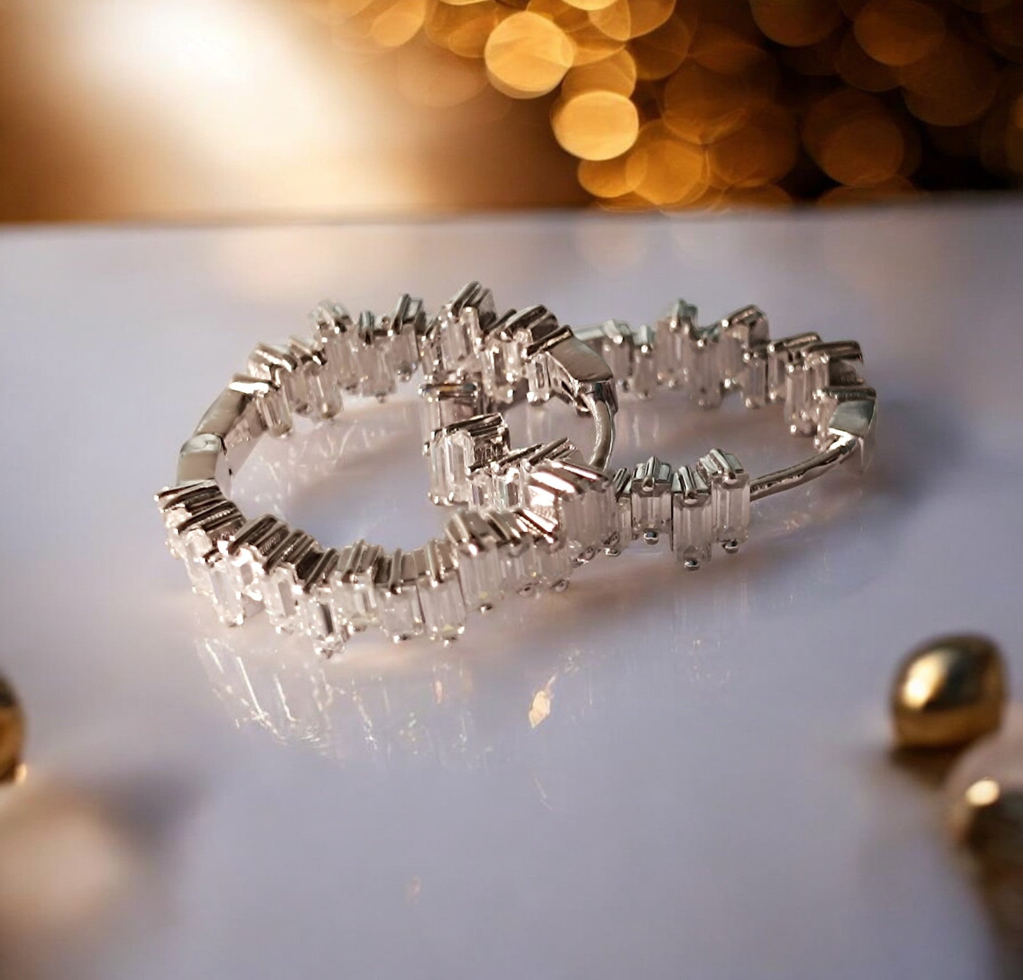 Orecchino da donna con clip a cerchio in argento sterling RKC 925, bianco 14k, peso del prodotto 4,50 GM, altezza 25,00 mm