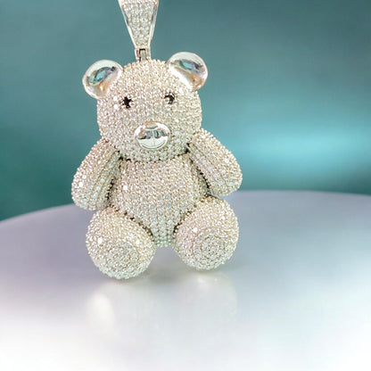 RKC 5,63 ct Moissanit Teddybär süßer Silberanhänger, Gewicht 18,00 g, Höhe 51,00 mm