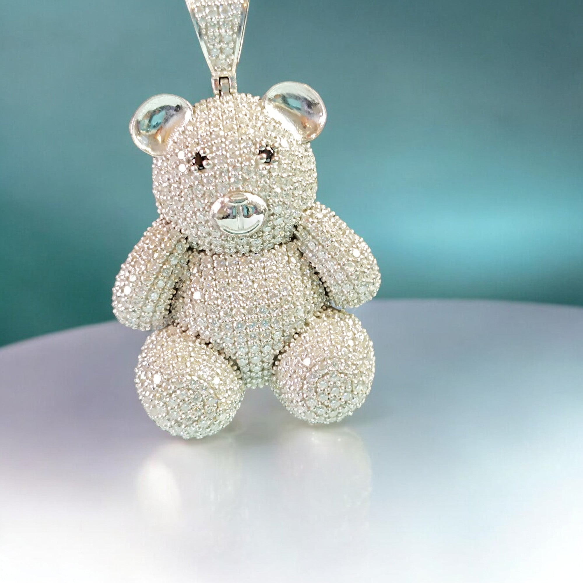 RKC 5,63 ct Moissanit Teddybär süßer Silberanhänger, Gewicht 18,00 g, Höhe 51,00 mm