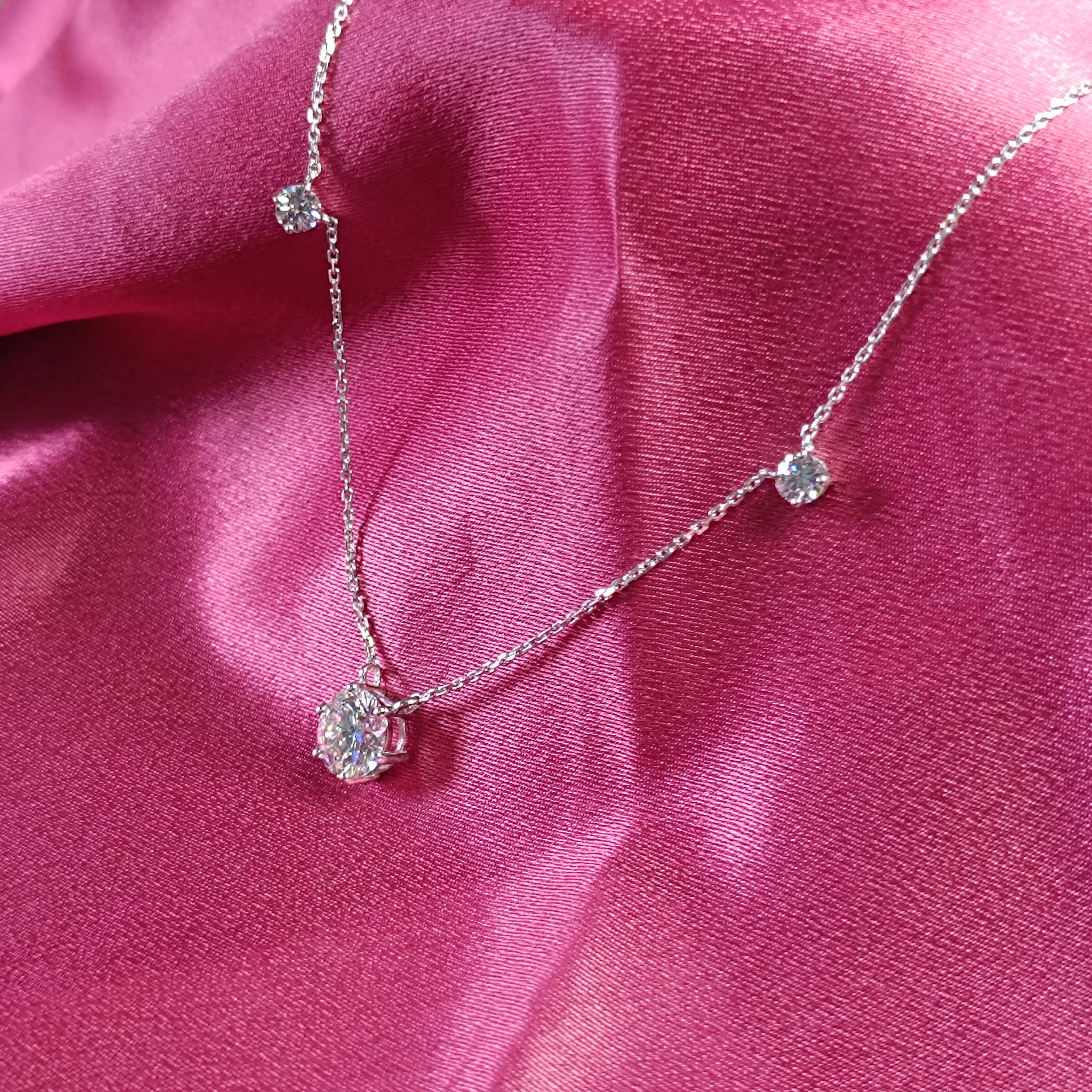 RKC Round Cut Moissanite Necklace 925 Sterling Silver Office Wear Necklace