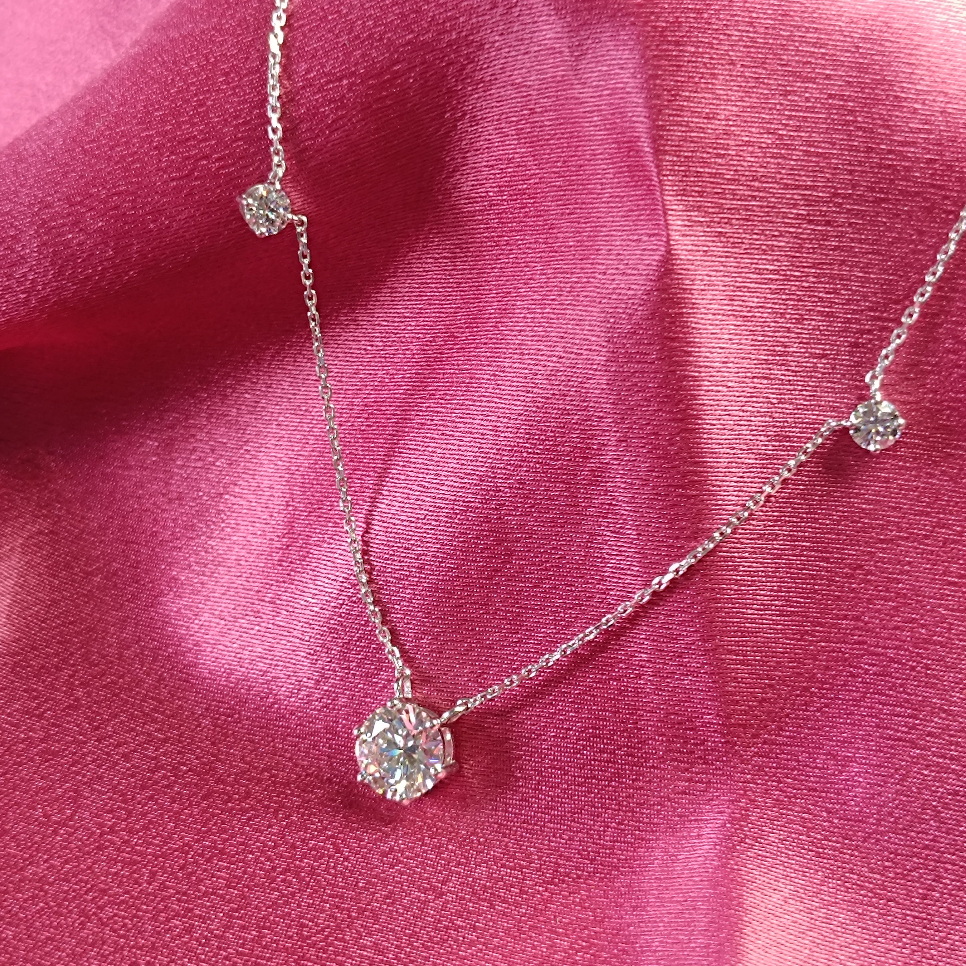 RKC Round Cut Moissanite Necklace 925 Sterling Silver Office Wear Necklace