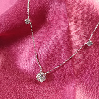 RKC Round Cut Moissanite Necklace 925 Sterling Silver Office Wear Necklace