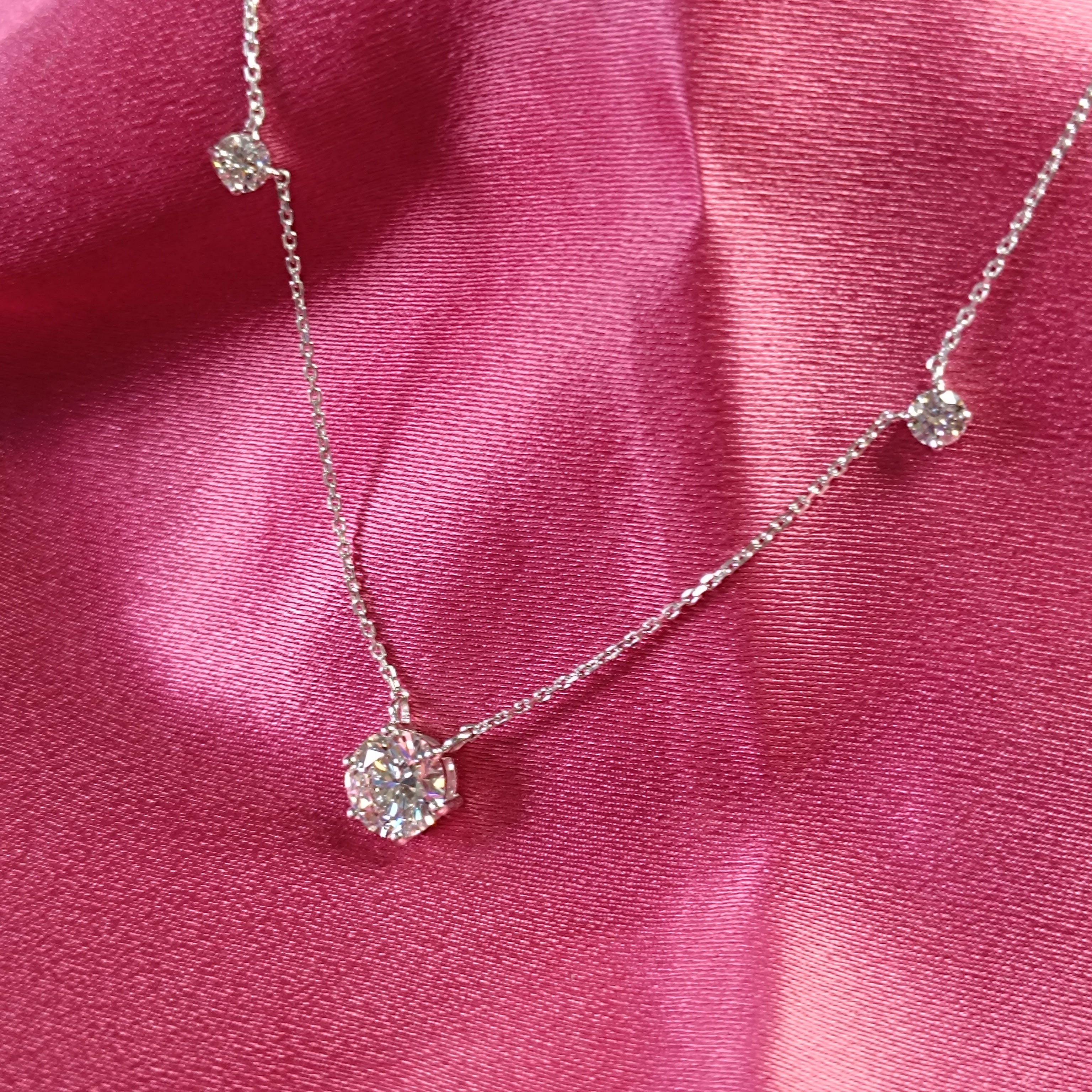 RKC Round Cut Moissanite Necklace 925 Sterling Silver Office Wear Necklace
