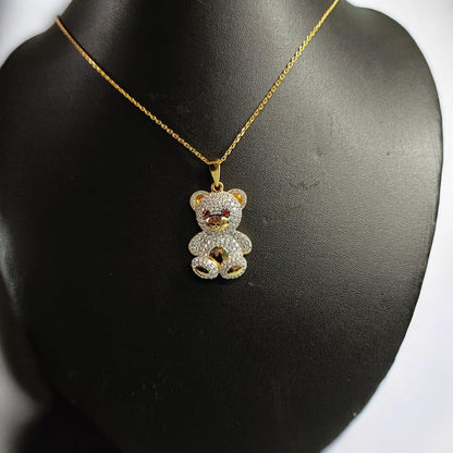 RKC Silber 14K Gelbgold vergoldeter Beauty-Teddybär-Anhänger, Gewicht 11,00 g, Höhe 38,00 mm