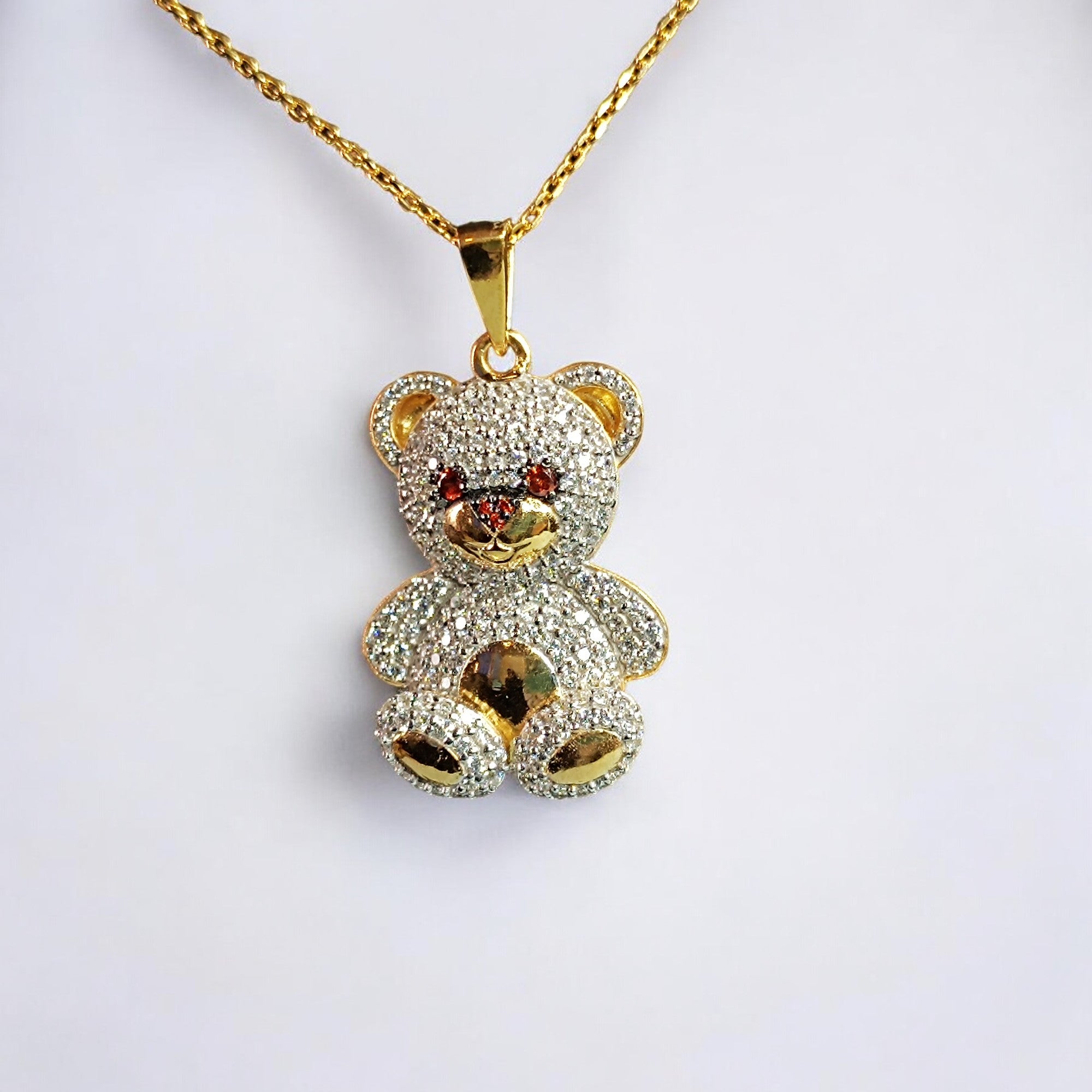 RKC Silber 14K Gelbgold vergoldeter Beauty-Teddybär-Anhänger, Gewicht 11,00 g, Höhe 38,00 mm