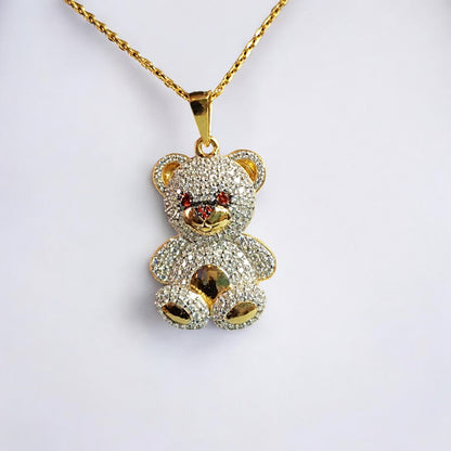 RKC Silber 14K Gelbgold vergoldeter Beauty-Teddybär-Anhänger, Gewicht 11,00 g, Höhe 38,00 mm