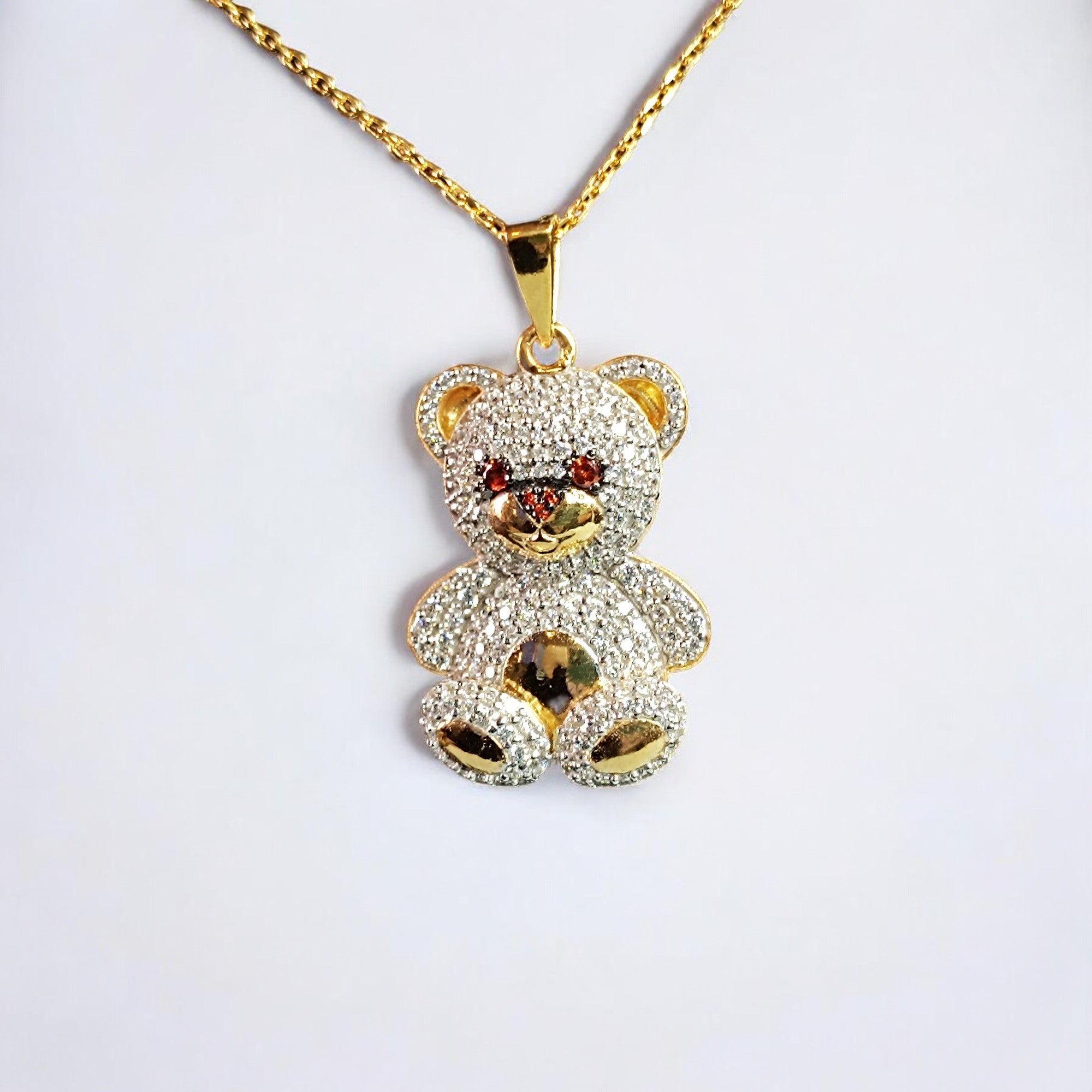 RKC Silber 14K Gelbgold vergoldeter Beauty-Teddybär-Anhänger, Gewicht 11,00 g, Höhe 38,00 mm