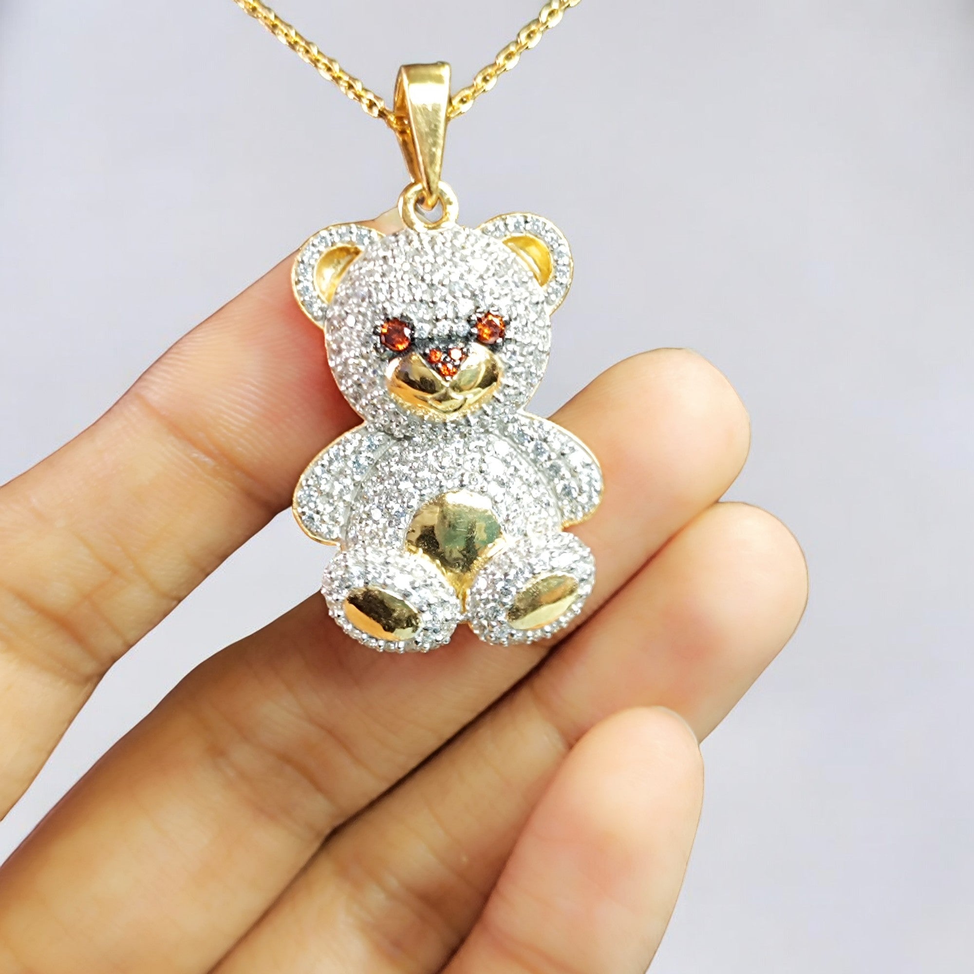 RKC Silber 14K Gelbgold vergoldeter Beauty-Teddybär-Anhänger, Gewicht 11,00 g, Höhe 38,00 mm