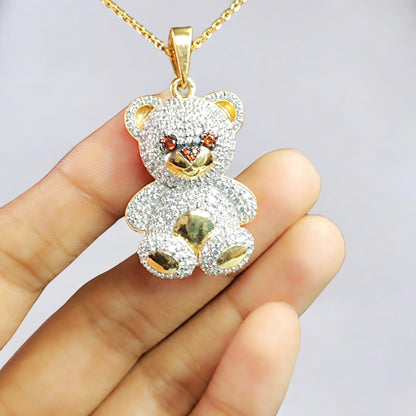 RKC Silber 14K Gelbgold vergoldeter Beauty-Teddybär-Anhänger, Gewicht 11,00 g, Höhe 38,00 mm
