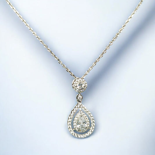 RKC Splendido ciondolo solitario in moissanite da 1,37 ct, placcato in oro bianco 14 carati, peso 4,00 GM, altezza 26,20 mm