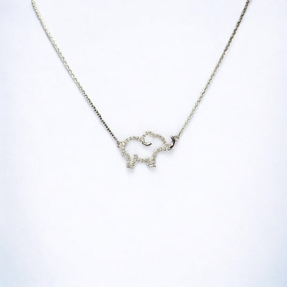 RKC 925 Ciondolo in argento sterling con elefante in moissanite da 0,56 ct, finitura in oro bianco 14 carati, peso 4,20 g, altezza 17,00 mm