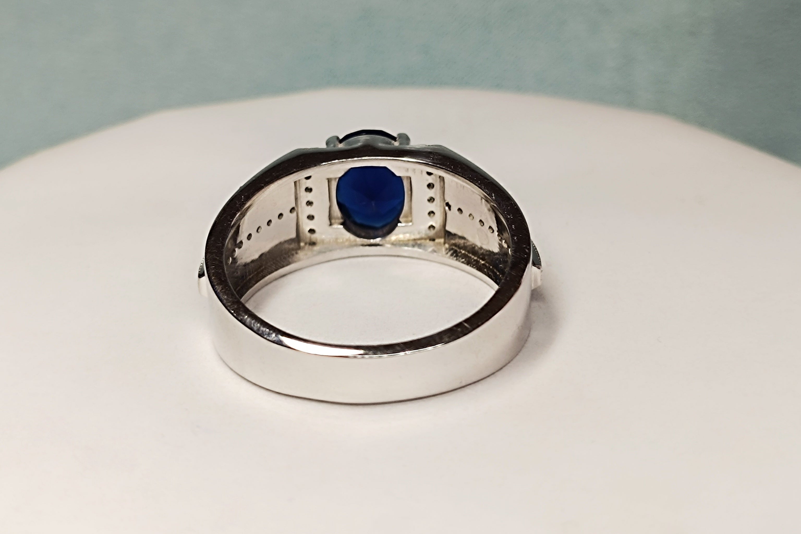 RKC 1.5 Ct Oval Cut Blue Sapphire Men's Engagement Rings 14k White Gold Plated 925 Sterling Silver