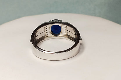 RKC 1.5 Ct Oval Cut Blue Sapphire Men's Engagement Rings 14k White Gold Plated 925 Sterling Silver
