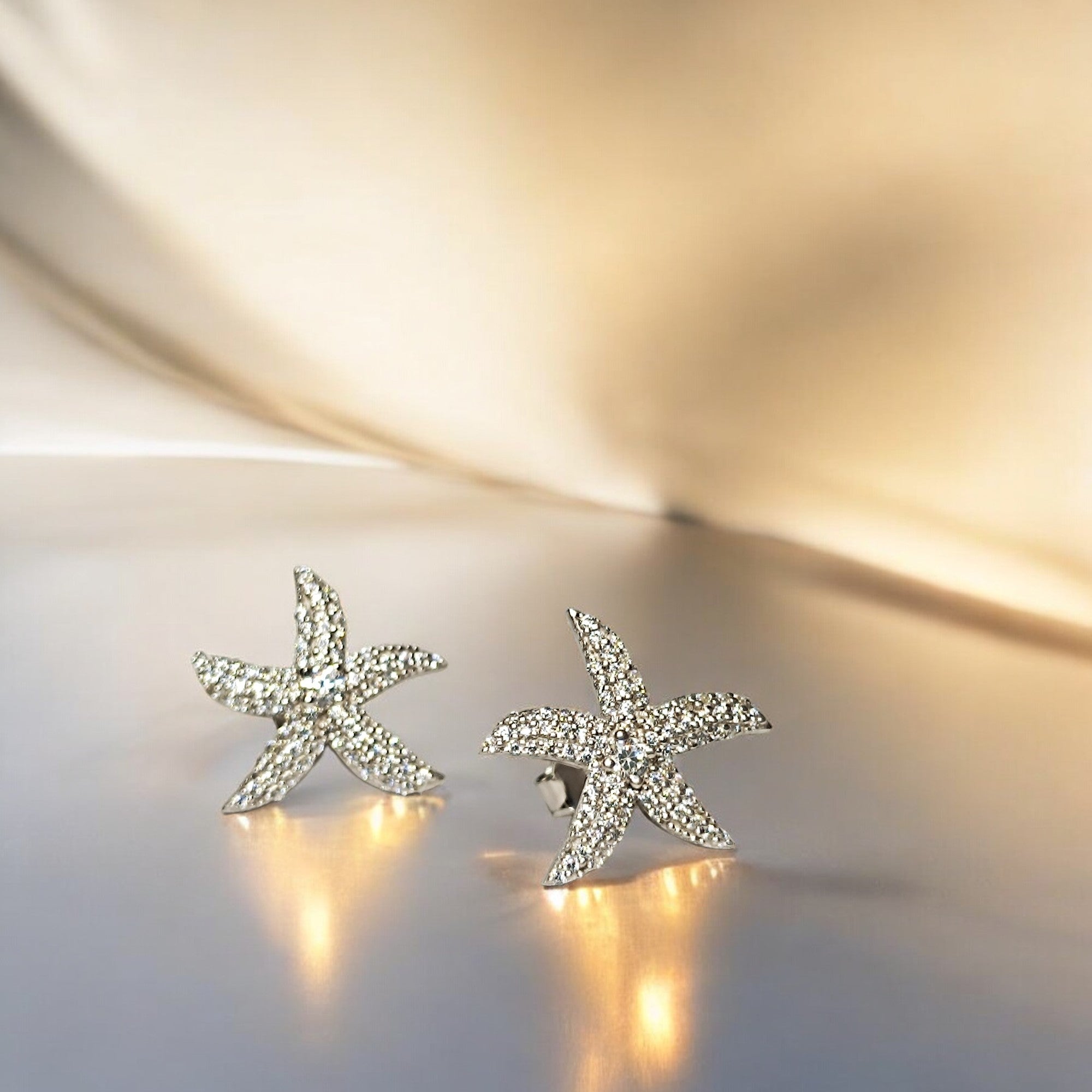 RKC Damen-Ohrring aus 925er-Sterlingsilber, Seesternform, 14 Karat Weiß, über Produktgewicht 3,00 GM