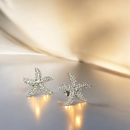 RKC Damen-Ohrring aus 925er-Sterlingsilber, Seesternform, 14 Karat Weiß, über Produktgewicht 3,00 GM