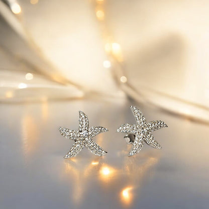 RKC Damen-Ohrring aus 925er-Sterlingsilber, Seesternform, 14 Karat Weiß, über Produktgewicht 3,00 GM