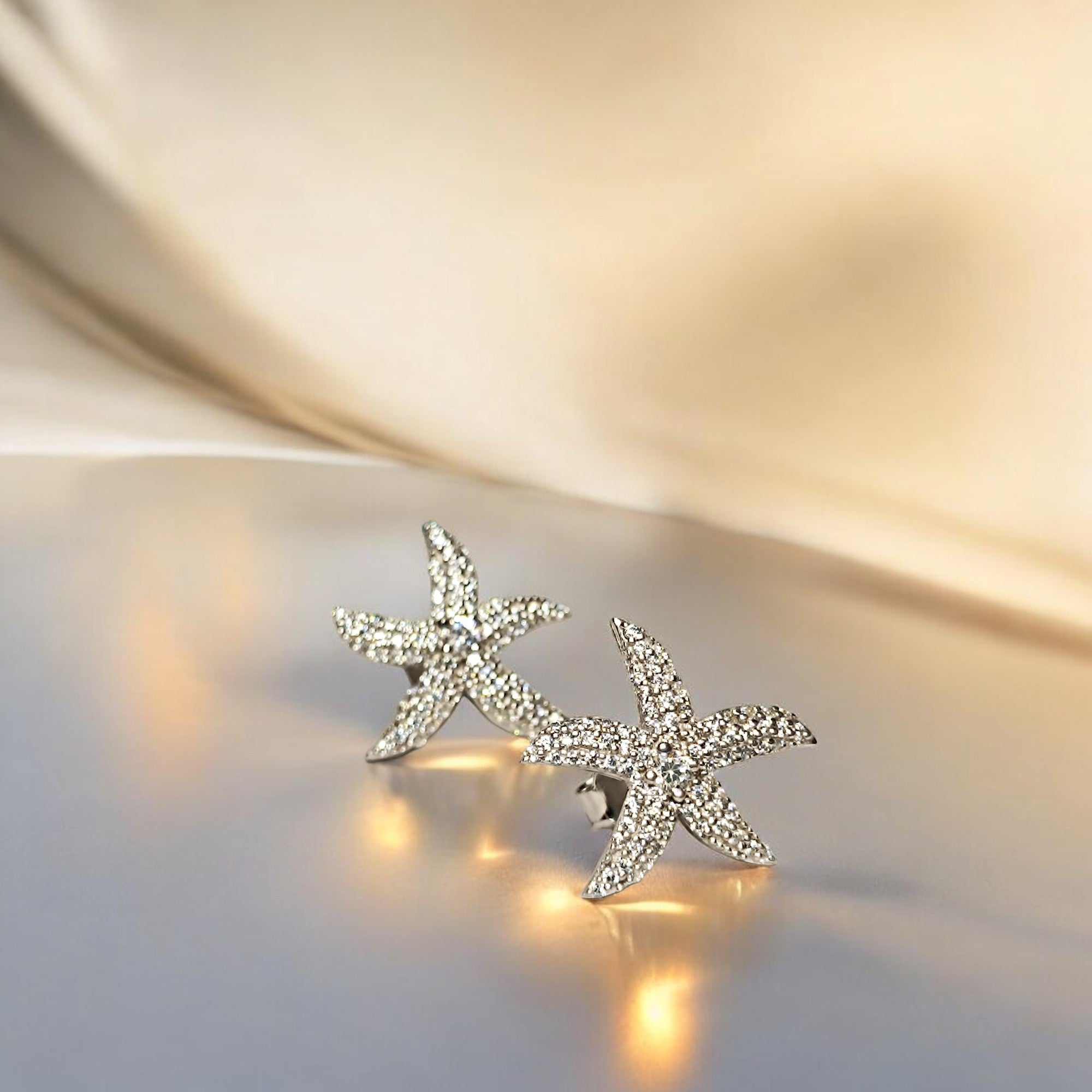 RKC Damen-Ohrring aus 925er-Sterlingsilber, Seesternform, 14 Karat Weiß, über Produktgewicht 3,00 GM