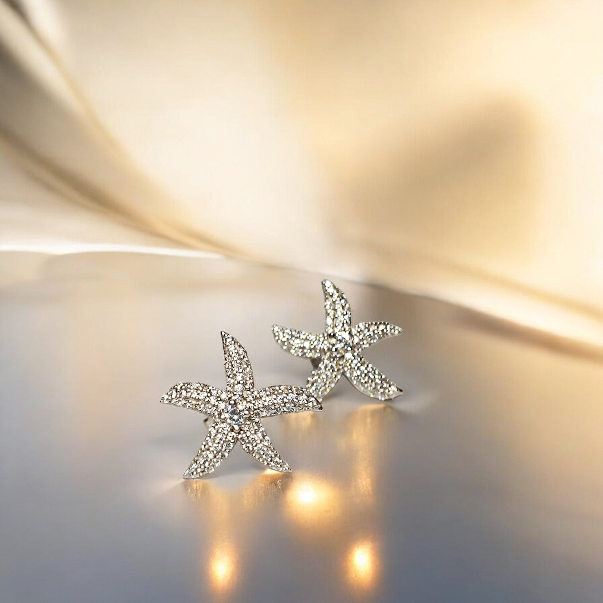 RKC Damen-Ohrring aus 925er-Sterlingsilber, Seesternform, 14 Karat Weiß, über Produktgewicht 3,00 GM