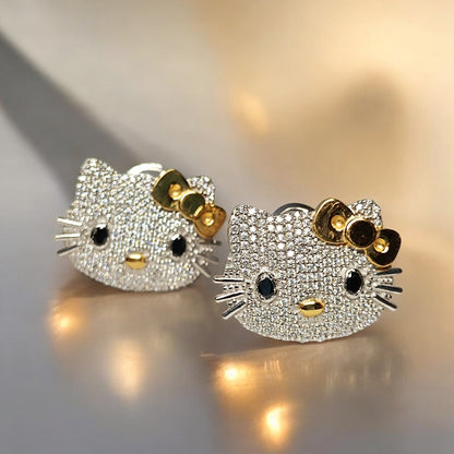 RKC Damen-Ohrring aus 925er-Sterlingsilber mit süßem Katzengesicht, 14 Karat weißer Überzug, als Geburtstagsgeschenk, besonderes Produkt, Gewicht 6,00 GM