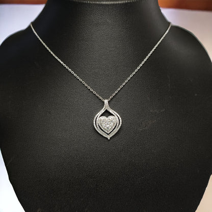 Ciondolo a forma di cuore in moissanite da 1,05 ct con dichiarazione scintillante in argento 925 placcato in oro bianco 14 carati peso 5,5 g, altezza 26 mm