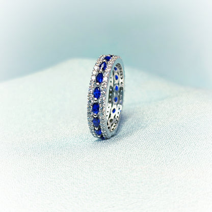 RKC 2 Ct Sapphire And Moissanite Wedding Band 925 Sterling Silver Weight 4 mm