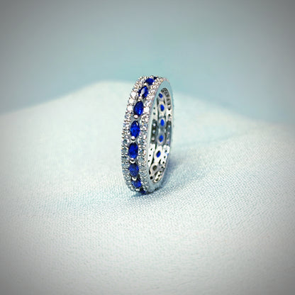 RKC 2 Ct Sapphire And Moissanite Wedding Band 925 Sterling Silver Weight 4 mm