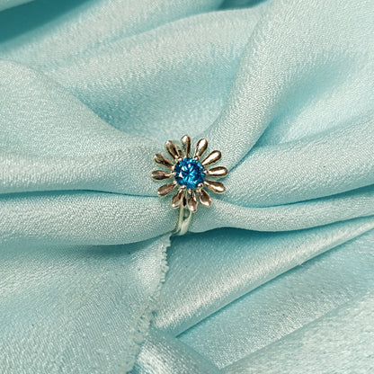 RKC Blue Diamond Flower Engagement Rings 925 Sterling Silver Weight 2 gm