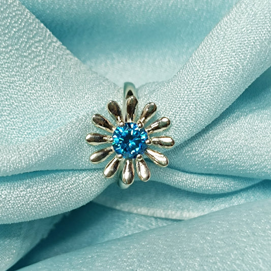 RKC Blue Diamond Flower Engagement Rings 925 Sterling Silver Weight 2 gm