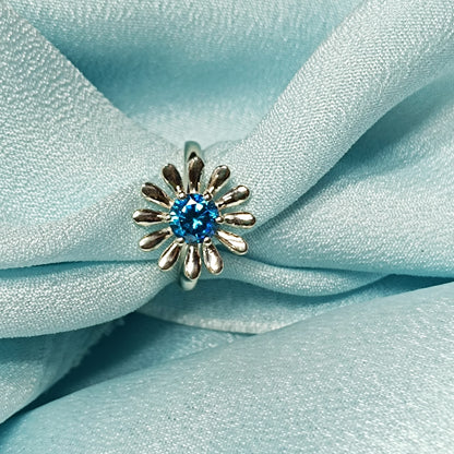 RKC Blue Diamond Flower Engagement Rings 925 Sterling Silver Weight 2 gm