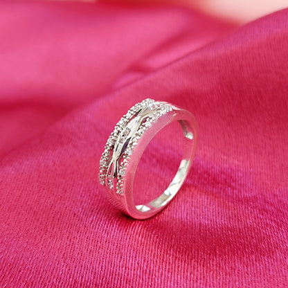 RKC Moissanite taglio rotondo anniversario di matrimonio anello da donna a fascia con promessa in argento 925 placcato in oro bianco 14 carati peso 2,8 g larghezza 1,6 mm