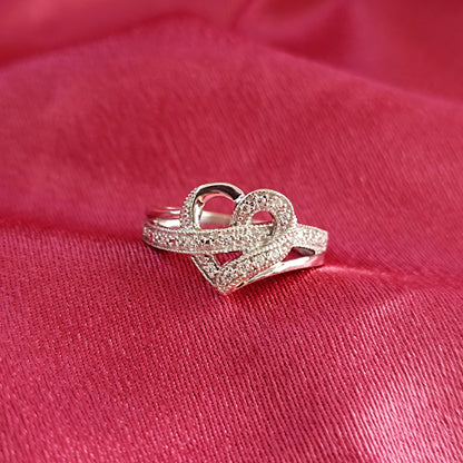 RKC Echter Moissanit-Herzring für Valentinstagsgeschenk, 925er Silber, 14 Karat Weißgold vergoldet, Gewicht 3,2 g, Breite 1,8 mm