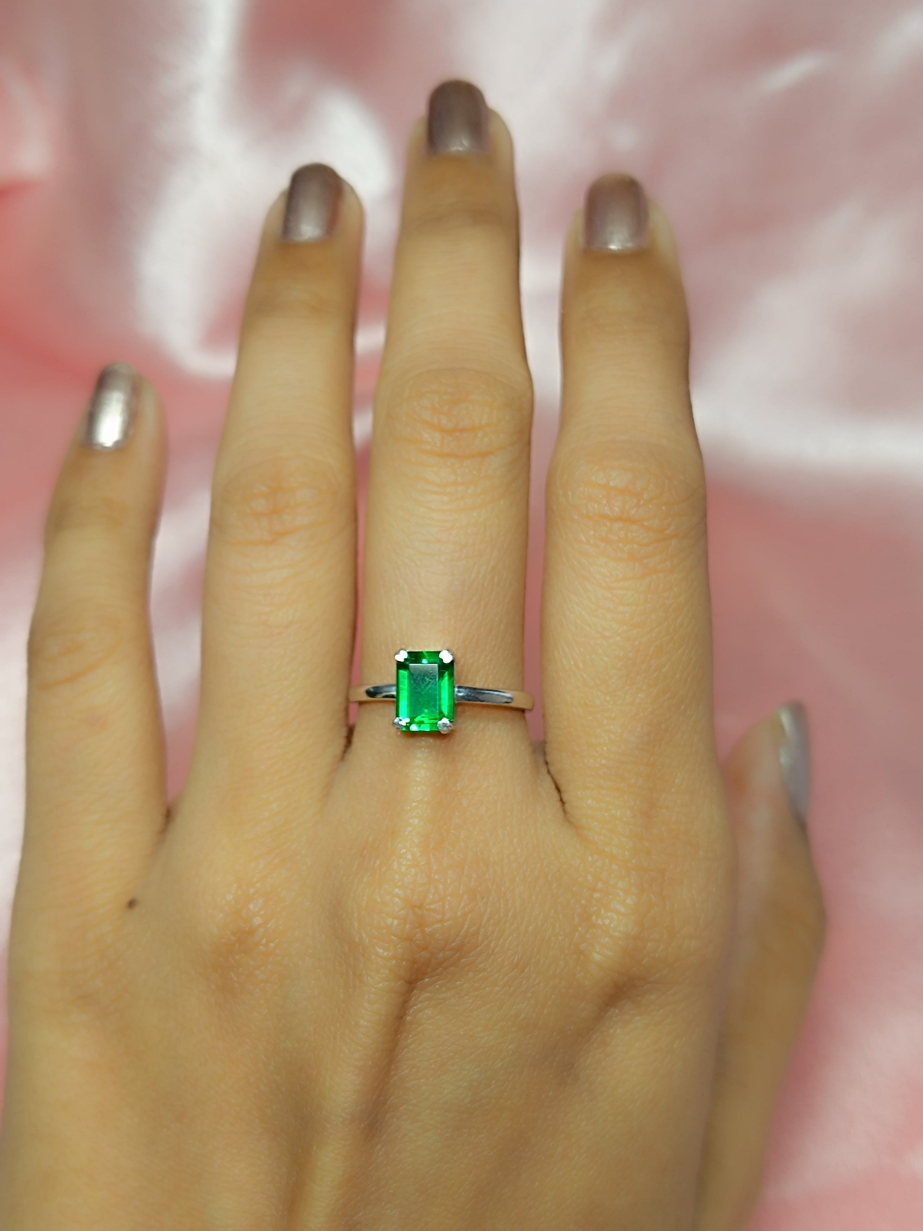 RKC 2 Ct Green Emerald Solitaire Promise Engagement Ring 14k White Gold Plated 925 Sterling Silver