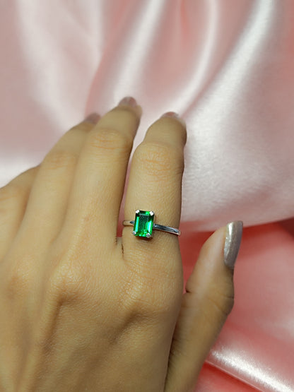 RKC 2 Ct Green Emerald Solitaire Promise Engagement Ring 14k White Gold Plated 925 Sterling Silver