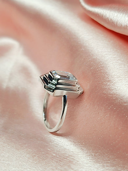RKC 0.90 Ct Emerald Cut Certified Moissanite Engagement Rings 925 Sterling Silver Weight 3.5 gm