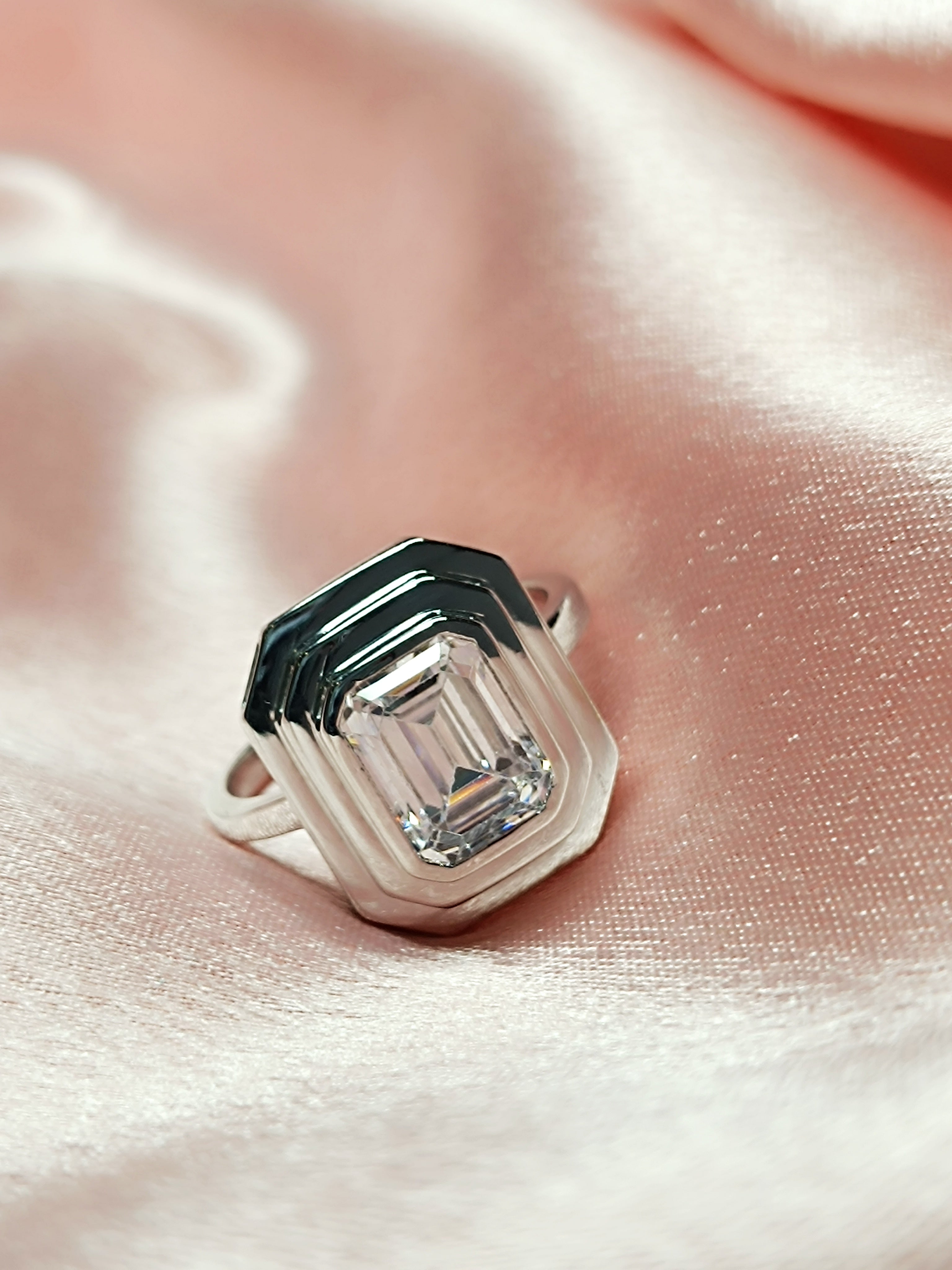 RKC 0.90 Ct Emerald Cut Certified Moissanite Engagement Rings 925 Sterling Silver Weight 3.5 gm