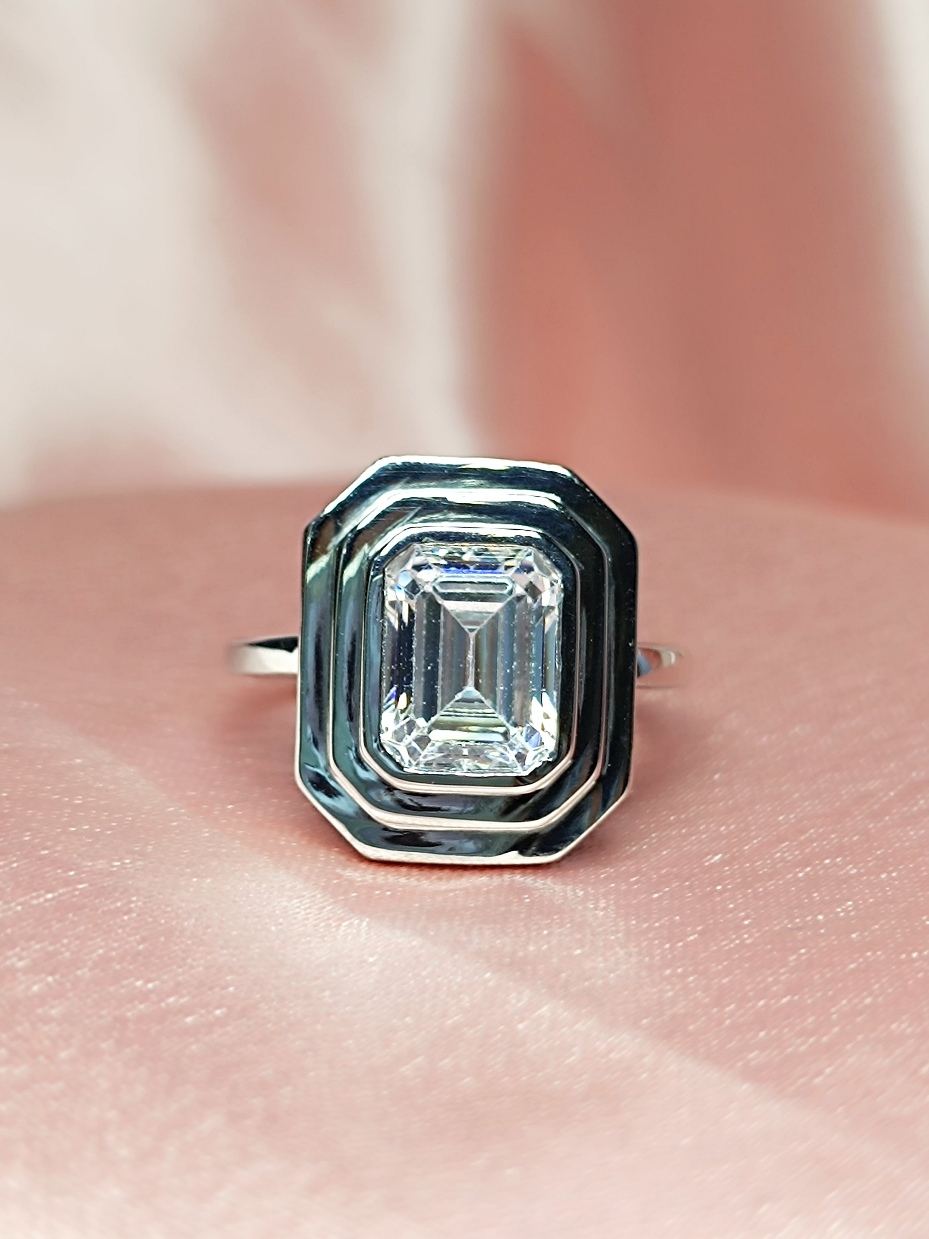 RKC 0.90 Ct Emerald Cut Certified Moissanite Engagement Rings 925 Sterling Silver Weight 3.5 gm